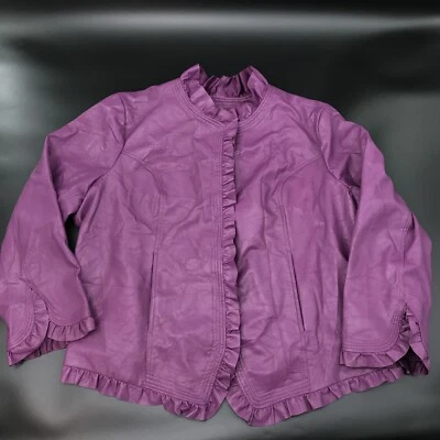 Hot in Hollywood Purple Faux Leather Jacket With Ruffles & Pockets Size 3XL - Image 1 of 4