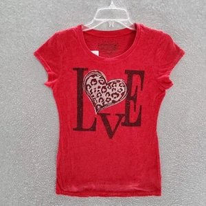 Rocker Girl Girls Top Large Red Love Cheetah Heart Short Sleeve Crew Neck - Picture 1 of 9