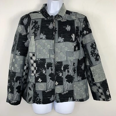 Chaqueta Dressbarn Mujer Talla XL Gris Negra Floral Retazos Geométricos Cremallera Completa Foto 1 de 4