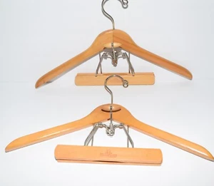 (2) Vintage Harmony House 18" Solid Wood Suit Hangers with Pants Clamps - Picture 1 of 7