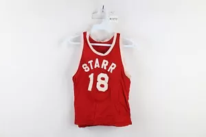 Vintage 60s 70s Boys Size 30 32 Knit Basketball Jersey Starr Red #18 USA - Picture 1 of 12