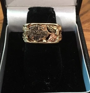 Harley Davidson 10k Yellow Gold Nugget Ring Black Hills Leaves 6.3gm Size 5.25 - Picture 1 of 8