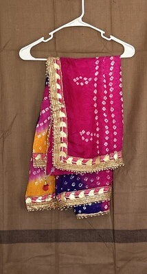 Women's Jaipuri Art Silk Bandhej Rajasthani Bandhani Dupatta with Gota Patti - Image 1 of 4