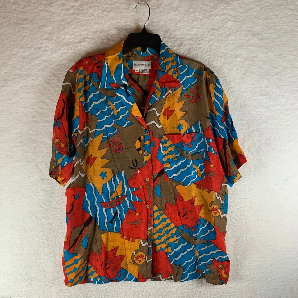 Camisa multicolor roja con botones manga corta Breckenridge para mujer talla 16 9155 Foto 1 de 4