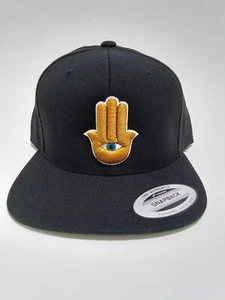 Hamsa Hand 3rd Eye Spiritual Embroidered Black Snapback Hat Flat Bill 6 Panel GL - Picture 1 of 5