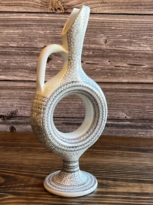Turkish Ceramic Hittite Vase 10.5”   Off White/Black Wine Sun Jug - Picture 1 of 11