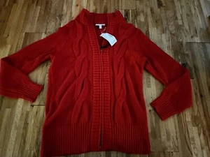NWT Fashion Bug med. Women's  Zip Front Sweater Red Heavy Knit - Picture 1 of 9