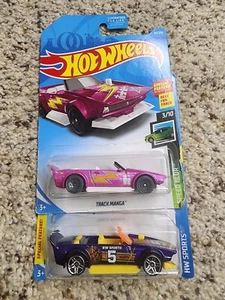 Lot Of 2 2018 Hot Wheels Track Manga Purple And Pink - Picture 1 of 8