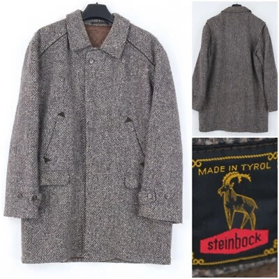 Mens STEINBOCK Trachten Coat Large Size UK 44 Tyrol Brown Herringbone Overcoat - Image 1 of 4