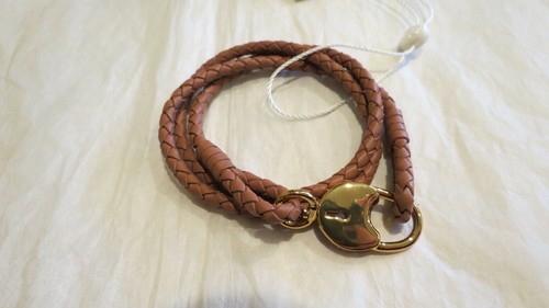 Bracciale Tory Burch Intrecciato Triplo Involucro Pelle Ottone Marrone $98 Autentico Nuovo con etichette