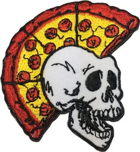 Skeleton Skull Pizza Head Punk Ride Motorcycle Chopper Costume Sew Iron on Patch - Picture 1 of 1