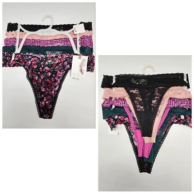 JESSICA SIMPSON 5 Pk Mujeres M L Tanga de Encaje Bragas Negro Vino Beige Rosa Estampados Foto 1 de 4