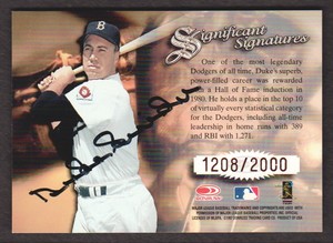1997 Donruss Signature Significant Signatures Duke Snider AUTO 1208/2000