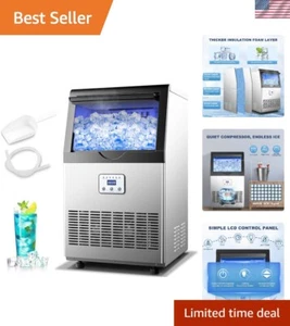 Commercial Ice Maker - 110 LBS Daily, Self-Cleaning, 25 LBS Storage, Stainles... - Picture 1 of 10