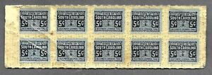 SOUTH CAROLINA 5 Cent Business License Tax REVENUE STAMPS Pane of 10