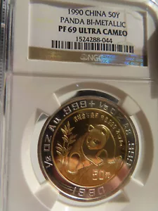 1990 China Panda bimetallic G50Y NGC PF69 gold 1/2oz bimetal silver - Picture 1 of 8