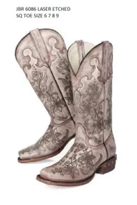 BOOTS WOMEN 'S COWGIRL WESTERN LASER ETCHED SQUARE TOE LEATHER IMPORT USA     - Picture 1 of 2