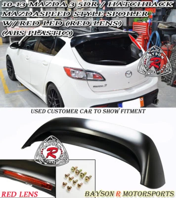 Fits 10-13 Mazda 3 Hatch 5dr MS-Style Rear Roof Spoiler (ABS) + Red Lens LEDs - Image 1 of 2