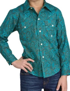 Roper Western Shirt Boys L/S Paisley Snap Teal 03-030-0225-1009 GR - Picture 1 of 2