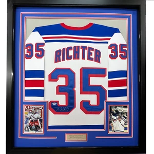 FRAMED Autographed/Signed MIKE RICHTER 33x42 New York White Jersey PSA/DNA COA - Picture 1 of 2