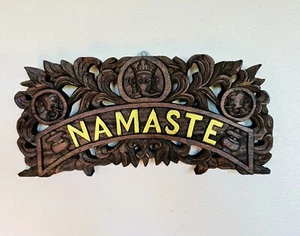 Handcarved Wooden Namaste Sign with Ganesha - Picture 1 of 3