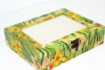 Wood handmade storage/trinket box/flexible compartments Photo lid Narcissus - Image 1 of 4