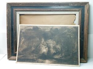 Rembrandt ?  The Rest on The Flight Into Egypt Lithograph Card Board With Frame