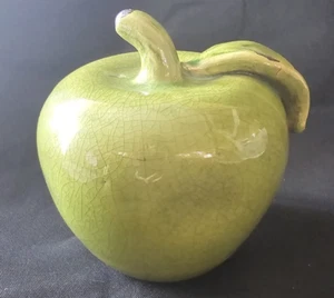 Vintage Green Ceramic Apple Crackle Finish Glazed Art Pottery MCM - Picture 1 of 11