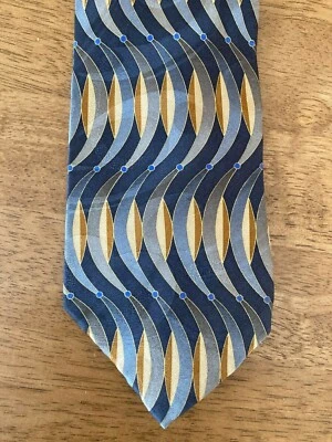 Corbata Albert Nipon negra dorada seda geométrica Foto 1 de 4