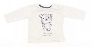 George Boys Grey 100% Cotton Basic T-Shirt Size 0-3 Months Crew Neck Button - be - Picture 1 of 12