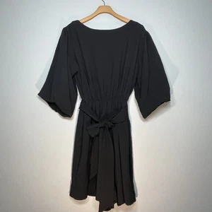 ANTROPOLOGIE Women's Black Textured Romper Balloon Sleeves Lined Size Large - Picture 1 of 10