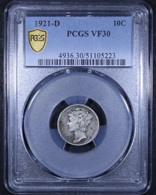 1921-D Mercury Dime - 10c PCGS VF30 - PCGS Gold Shield - Image 1 of 4