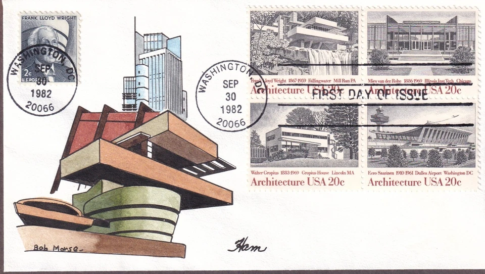 Architecture FDC, HP Lois Hamilton HAM, Block of 4, 2022a, Fallingwater, Wright - Image 1 of 1