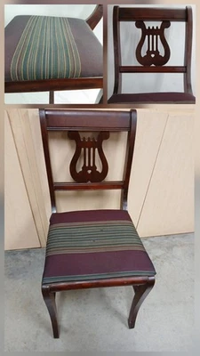 Duncan Phyfe Estilo Caoba? Silla lateral de comedor con respaldo de arpa de lira Foto 1 de 4