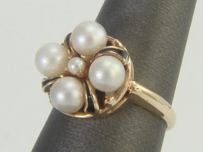 Vintage 10K Yellow Gold Cultured White Pearl and Seed Pearl Ring Size 5.75 - Image 1 of 4
