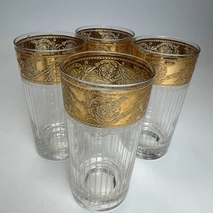 Set Of 4 Culver Highball Glasses Tyrol 22 KT Gold Etched Design Vintage MCM - Picture 1 of 9
