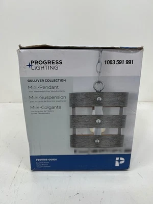 Progress Lighting Gulliver 1Light Brushed Nickel Pendant Weathered Gray Wood - Image 1 of 2