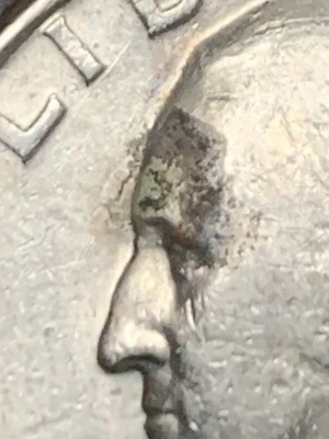 1976 D Bicentennial Quarter, Mint Error -Strike Thru- Black-Eyed Washington - Image 1 of 3