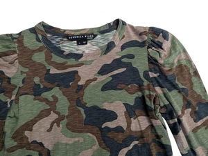 VERONICA BEARD Jeans Porter Camouflage Print Puff Long Sleeve Pullover Top Sz XS - Picture 1 of 8
