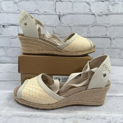 UGG Australia Delmar Woven Women's Wedge Lace Up Sandals Size 7 Cream Espadrille - Image 1 of 4