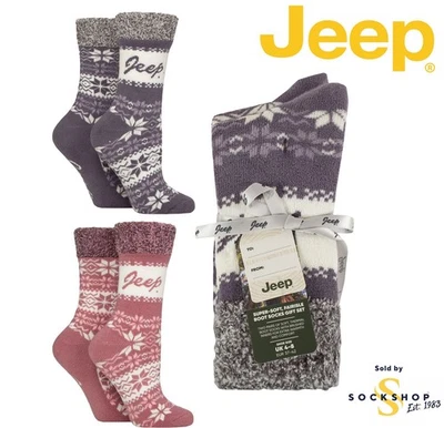 Jeep женщин подарочный набор загрузки носки в Fair Isle узор, мягкий верх 2 пары размер 4-8 - Изображение 1 из 4
