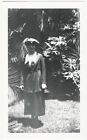 Pretty Young Woman in Garden in Tri-Corn Hat Costume Fashion 1930s Snapshot