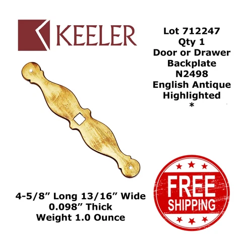 BACKPLATE DOOR or DRAWER Keeler N2498 English Antique Highlighted 712247 Cover