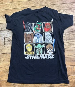 Kids M Medium Logo Disney Short Sleeve Star Wars Graphic Shirt Yoda Darth Vader - Picture 1 of 2