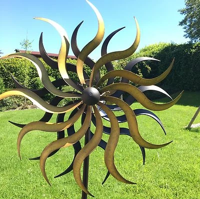 XXL Windrad GOLD ArtFerro Windspiel Gartenstecker Gartendeko Metall * H185 Ø57 - Bild 1 von 4