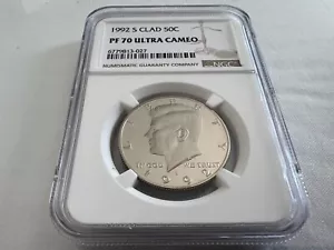 1992-S CLAD KENNEDY HALF DOLLAR NGC PF70 ULTRA CAMEO BROWN LABEL "TOP POP" - Picture 1 of 4