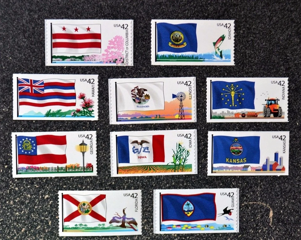 2008USA #4283-4292 42c Flags Our Nation Series 2  Set of 10 Singles  Mint NH - Image 1 of 1