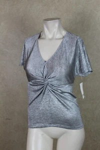 Bar III New Womens Twist Front Basic Silver T-Shirt Size XXS NWT B12C3 - Picture 1 of 4