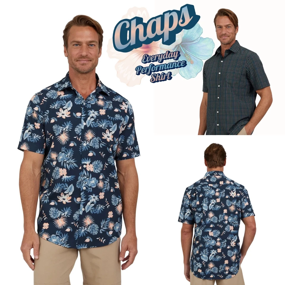 Camisa Chaps Everyday Performance Manga Corta Elastizada Estampado con Botones Hombres M XL Foto 1 de 1