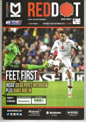 Football Programme plus Teamsheet MK DONS v DERBY COUNTY Sept 2015 - Image 1 of 2